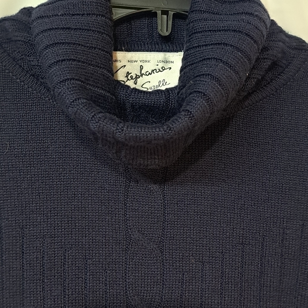 Vintage Stephanie by Suzelle Women's Wool Blend Ribbed Front Navy Blue Sweater S - Picture 2 of 11